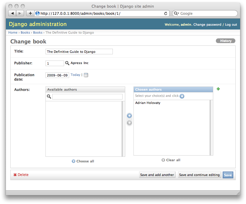 Screenshot of edit form after raw_id_fields.