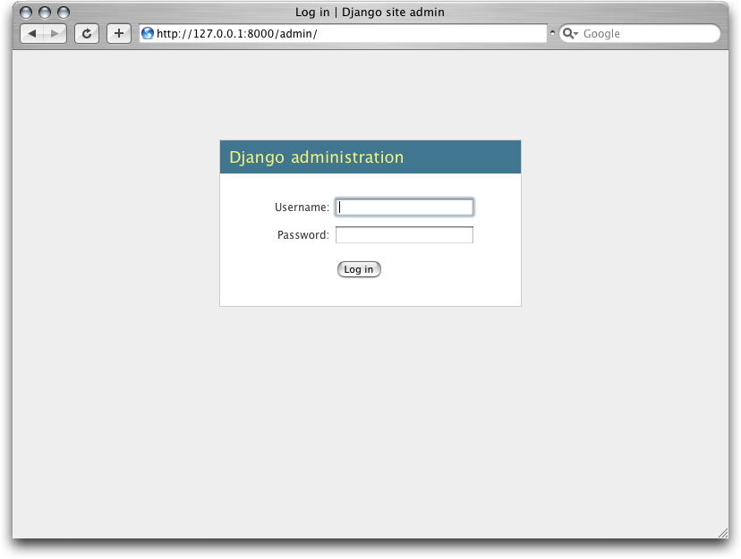 Screenshot of Django's login page.